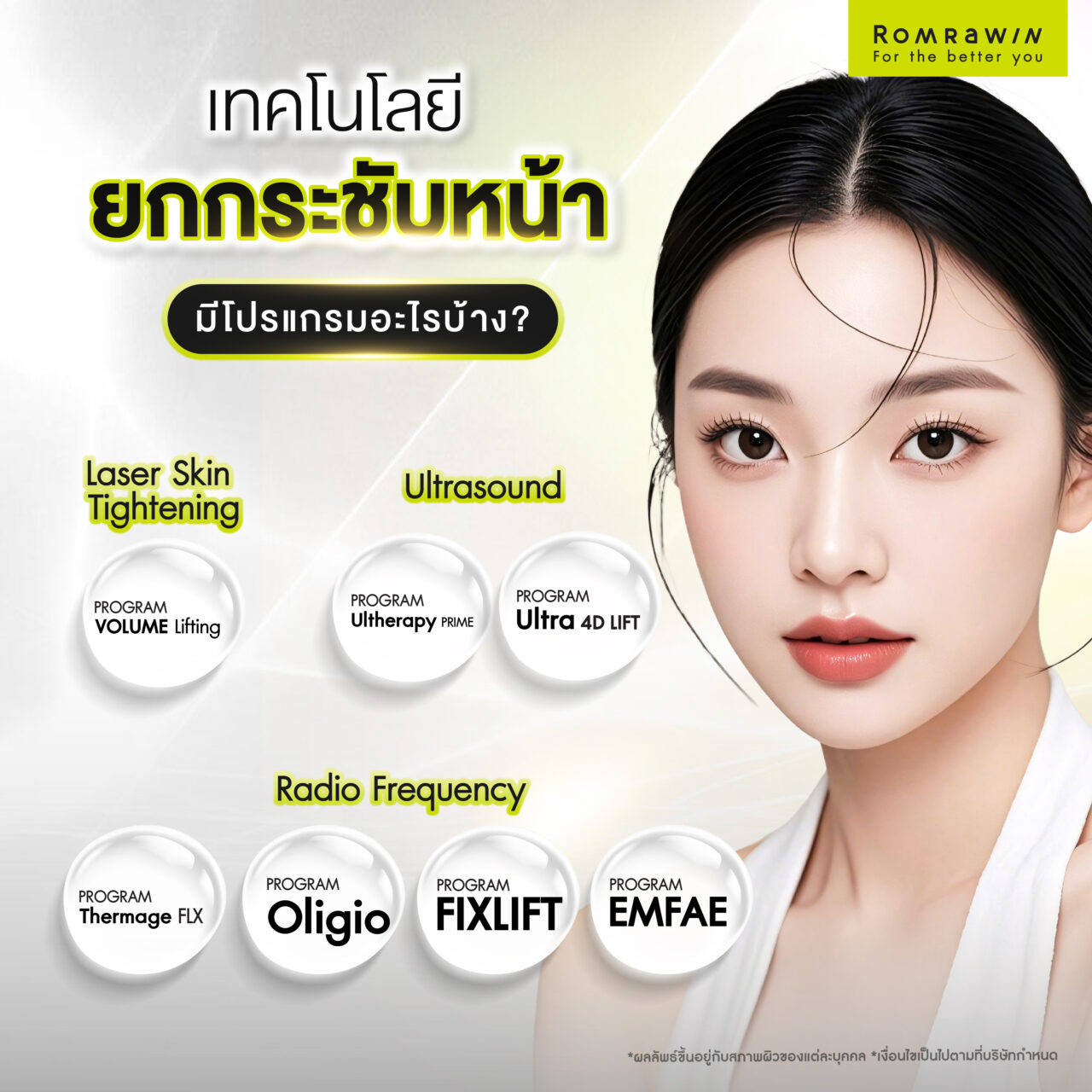 เทคโนโลยียกกระชับหน้า Ultrasound vs Radio Frequency vs Laser Skin Tightening มีโปรแกรมอะไรบ้าง?