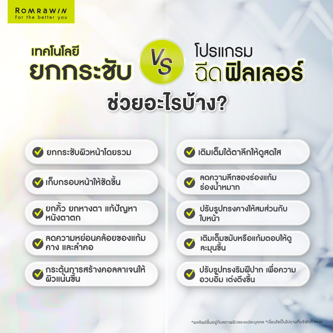 เทคโนโลยียกกระชับหน้า vs โปรแกรมฉีดฟิลเลอร์ อะไรเหมาะกับคุณมากกว่ากัน? 5 เทคโนโลยียกกระชับหน้า vs โปรแกรมฉีดฟิลเลอร์ ช่วยอะไรบ้าง?