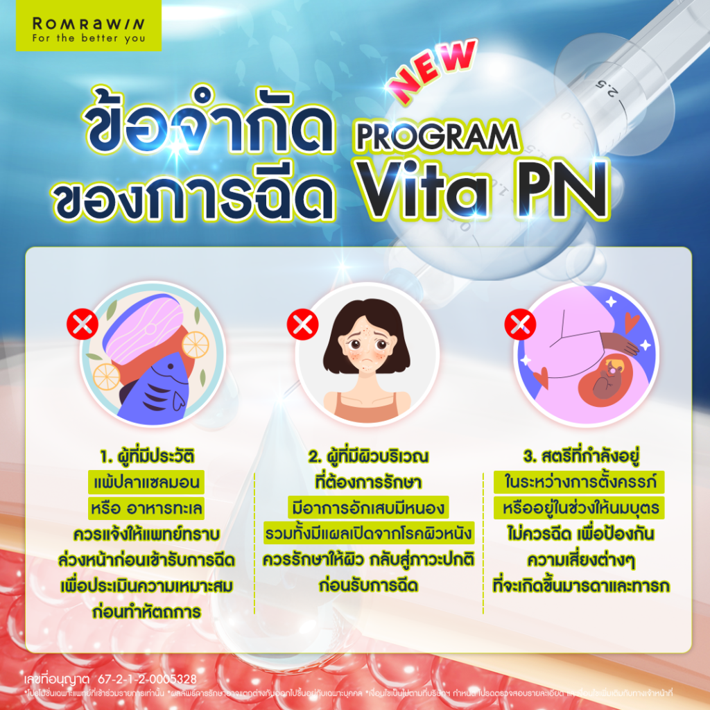 VITARAN I โปรแกรมฟื้นฟูผิวแข็งแรงด้วย Polynucleotide 10 ข้อจำกัดของการฉีด Vitaran I