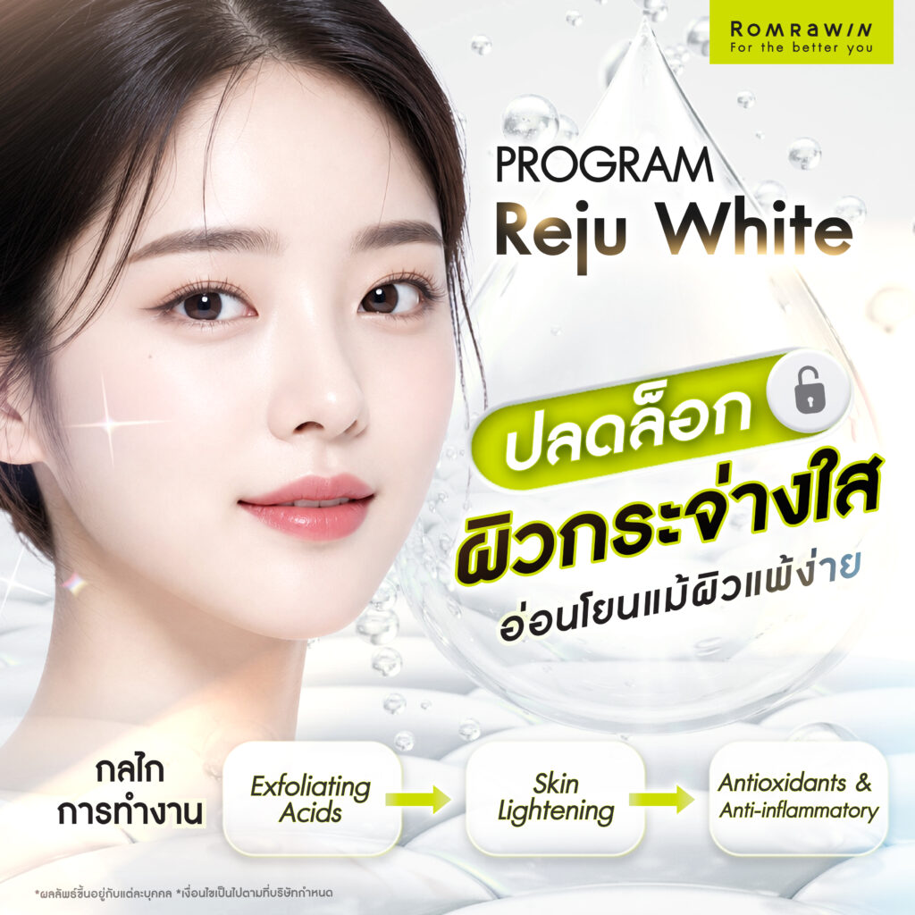Reju Peeling สยบสิว ฝ้า และริ้วรอย 3 สูตรที่ 1 Reju White ปลดล็อกผิวกระจ่างใส อ่อนโยนแม้ผิวแพ้ง่าย