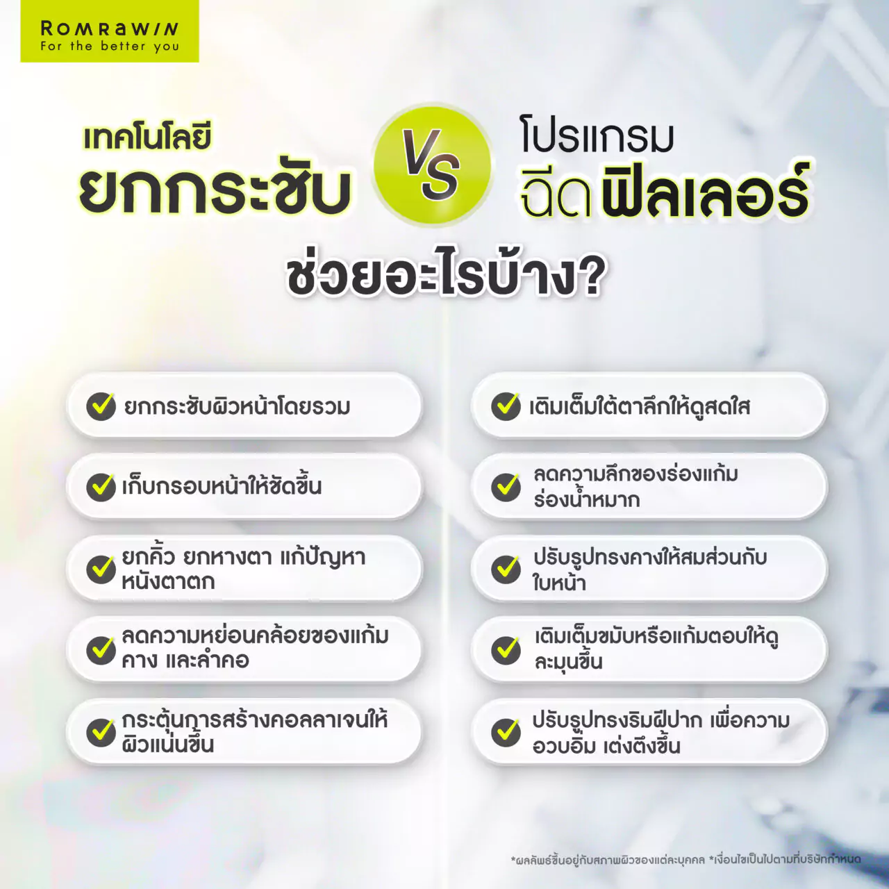 เทคโนโลยียกกระชับหน้า vs โปรแกรมฉีดฟิลเลอร์ ช่วยอะไรบ้าง?